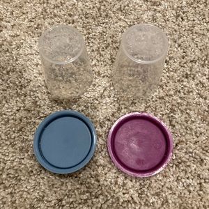 Tupperware set of 2 lid clear purple blue clear round container storage cup